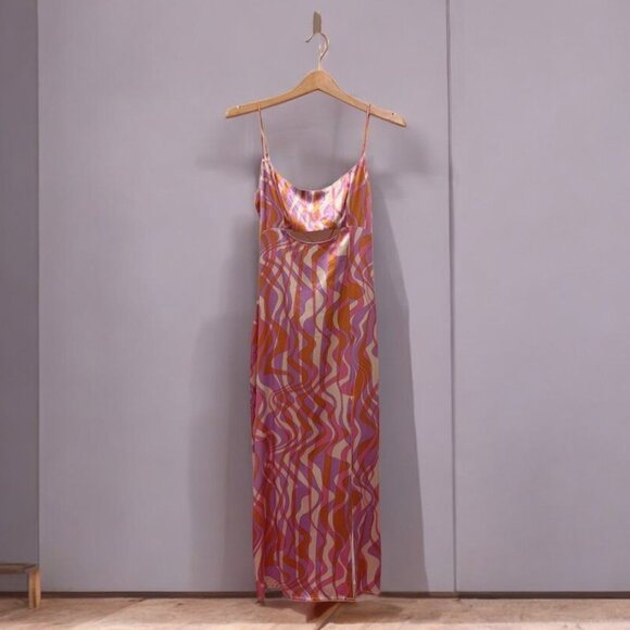 NWT ASTR Chelsi Midi Satin Dress in Purple Pink Rust - Picture 1 of 5